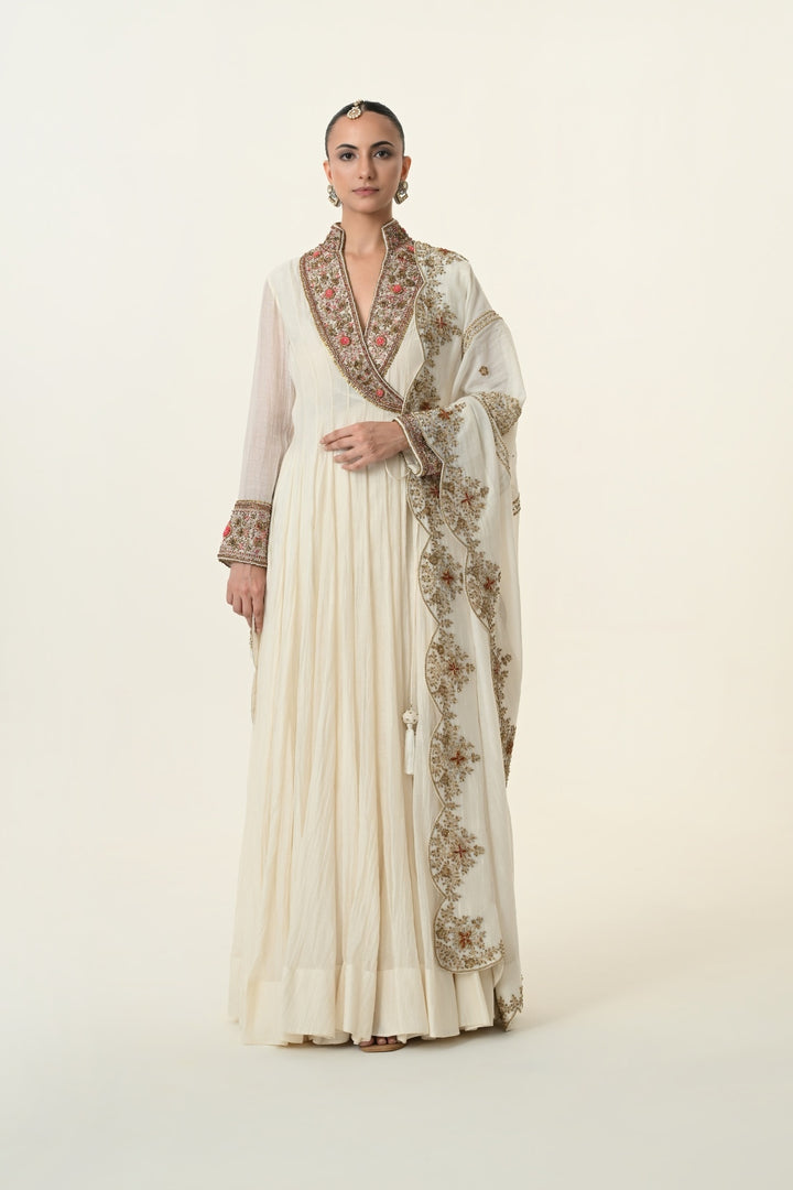 Ivory Embroidered V-Neck Angrakha Anarkali