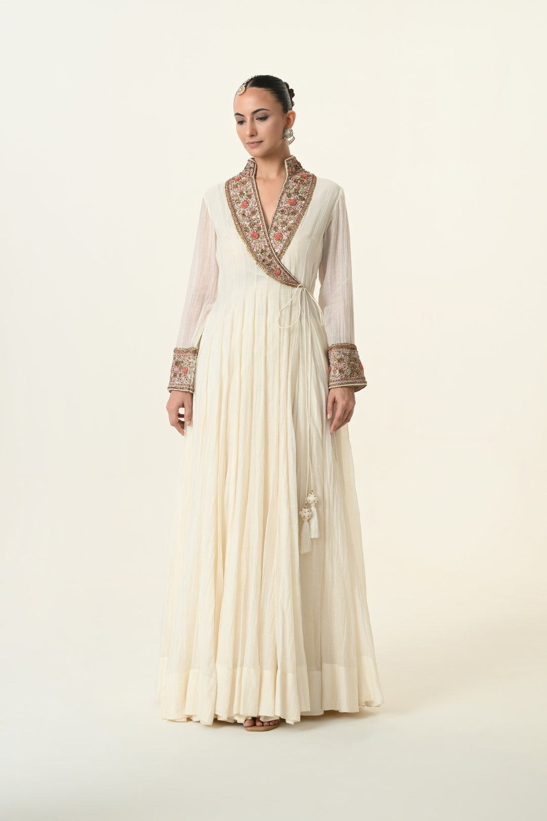 Ivory Embroidered V-Neck Angrakha Anarkali