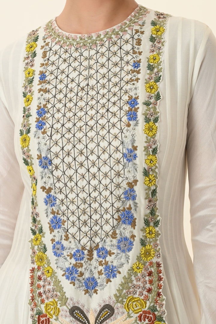 Ivory Multicolour Floral Panel Anarkali