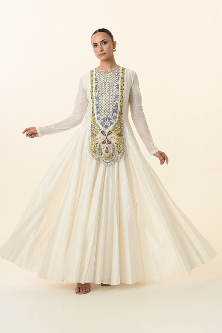 Ivory Multicolour Floral Panel Anarkali