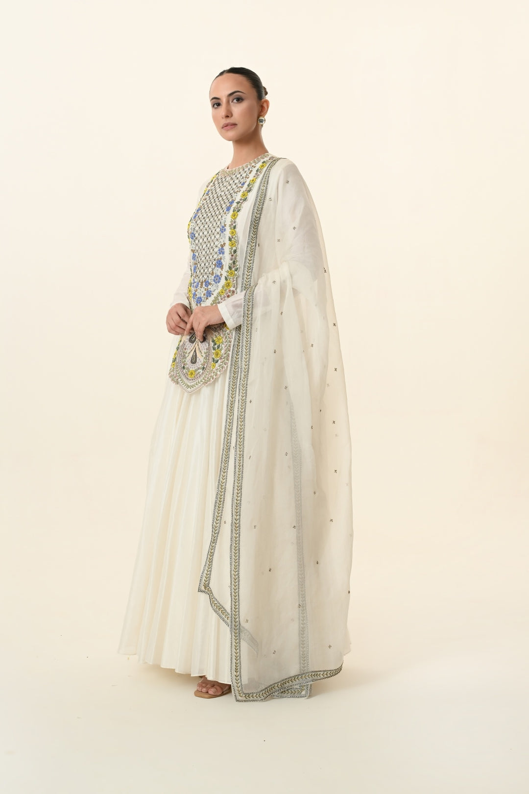 Ivory Multicolour Floral Panel Anarkali
