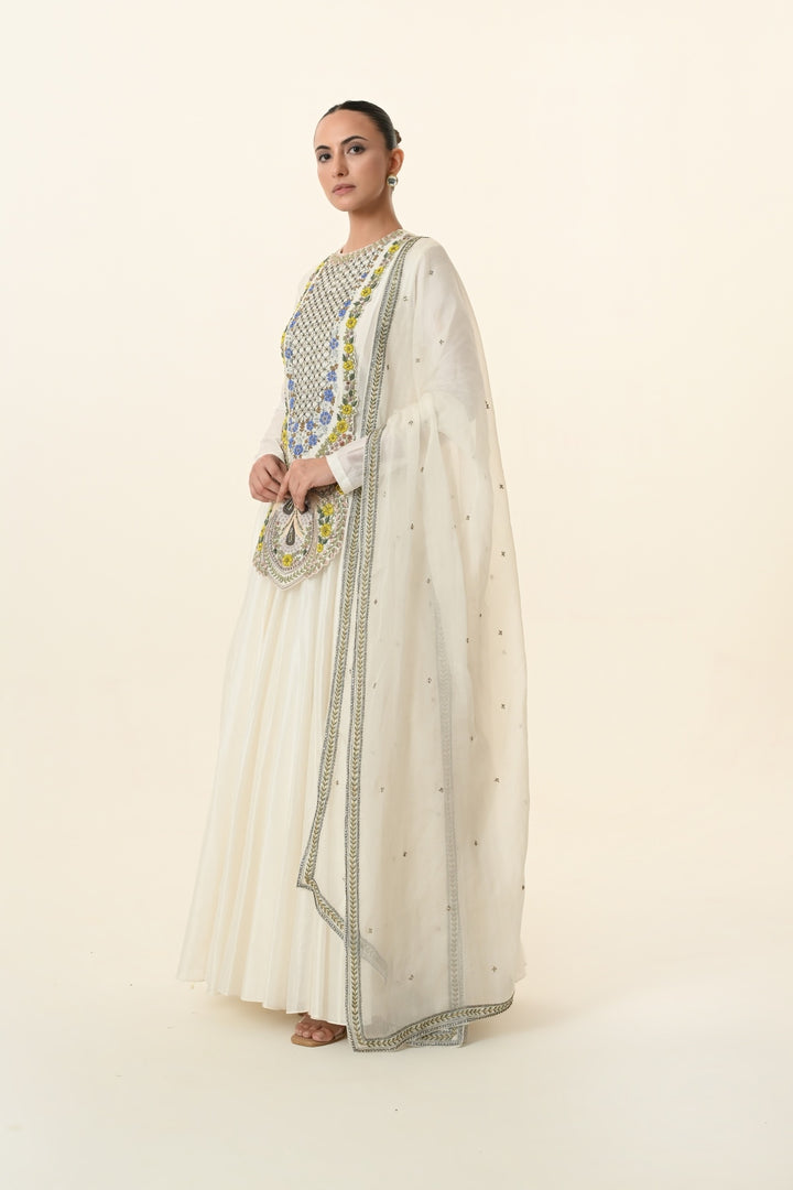 Ivory Multicolour Floral Panel Anarkali