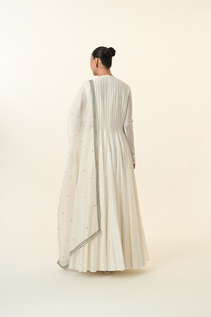 Ivory Multicolour Geometric Embroidered Anarkali