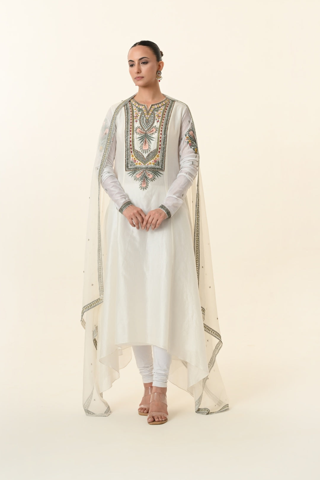 Ivory Floral Paisley Embroidered Kurta Set