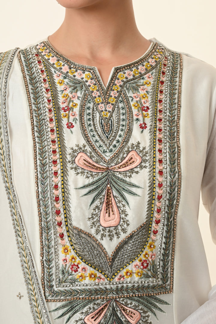 Ivory Floral Panel Embroidered Suit