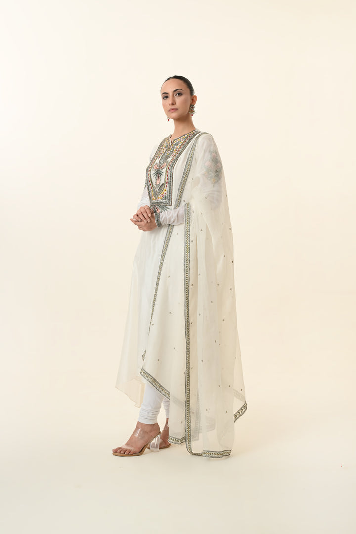 Ivory Floral Panel Embroidered Suit