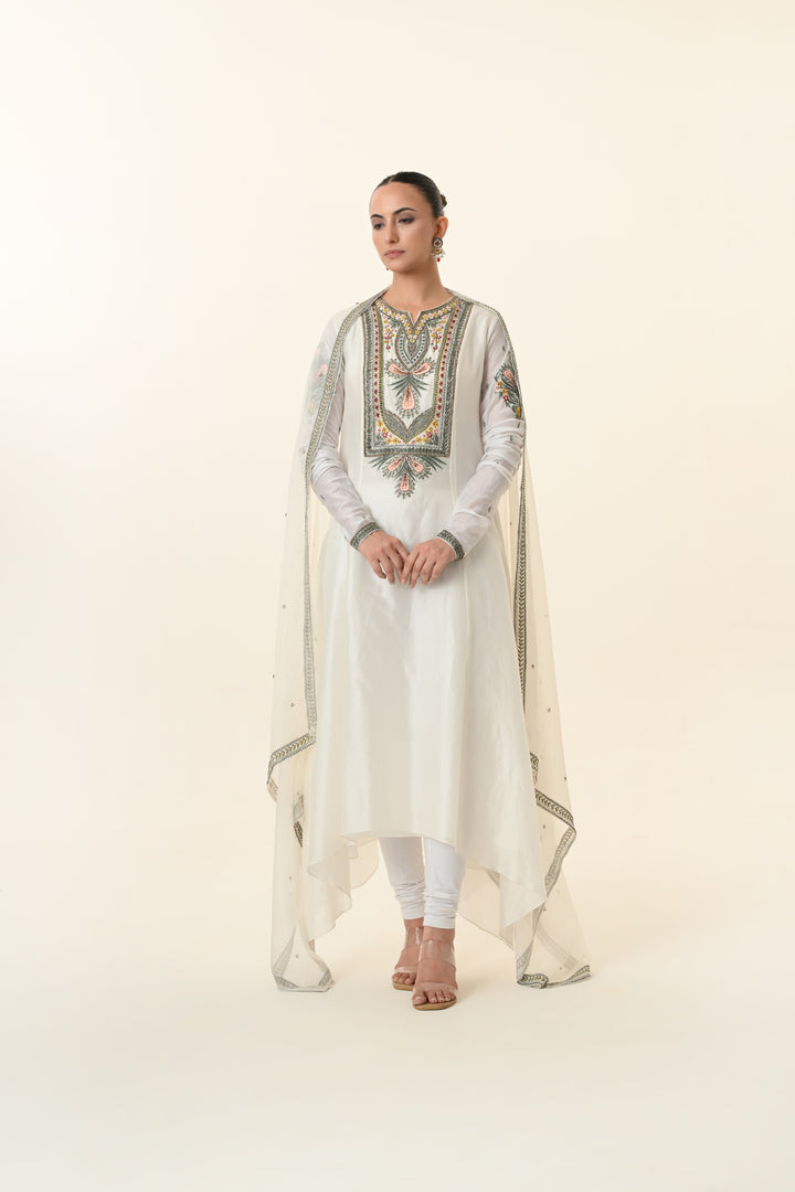 Ivory Floral Panel Embroidered Suit