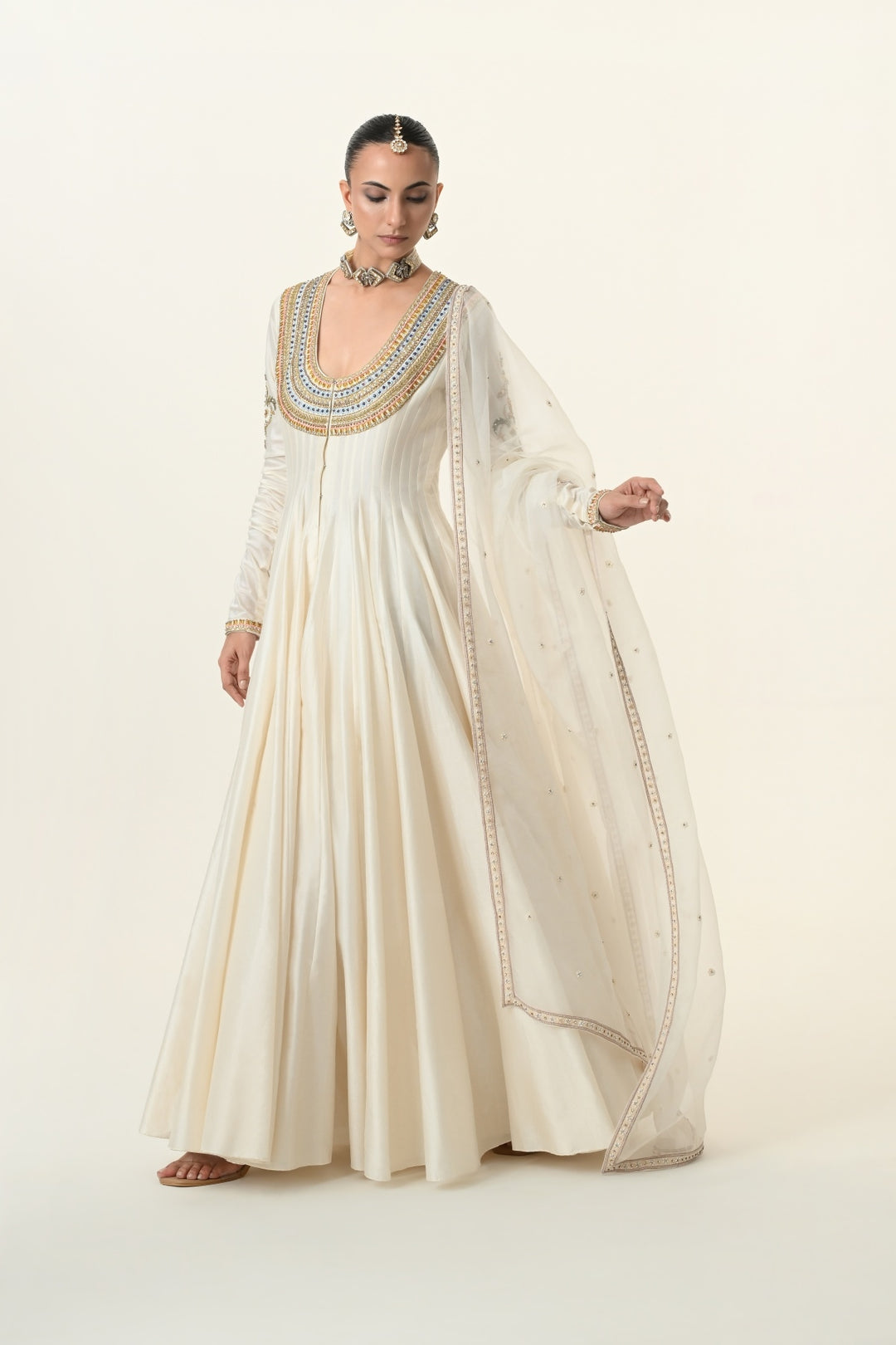 Ivory U-Neck Embellished Anarkali with Dupatta