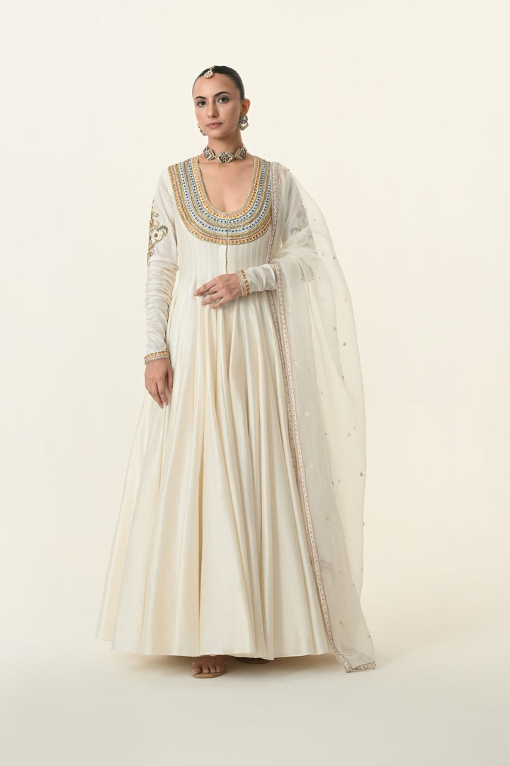 Ivory U-Neck Embellished Anarkali with Dupatta