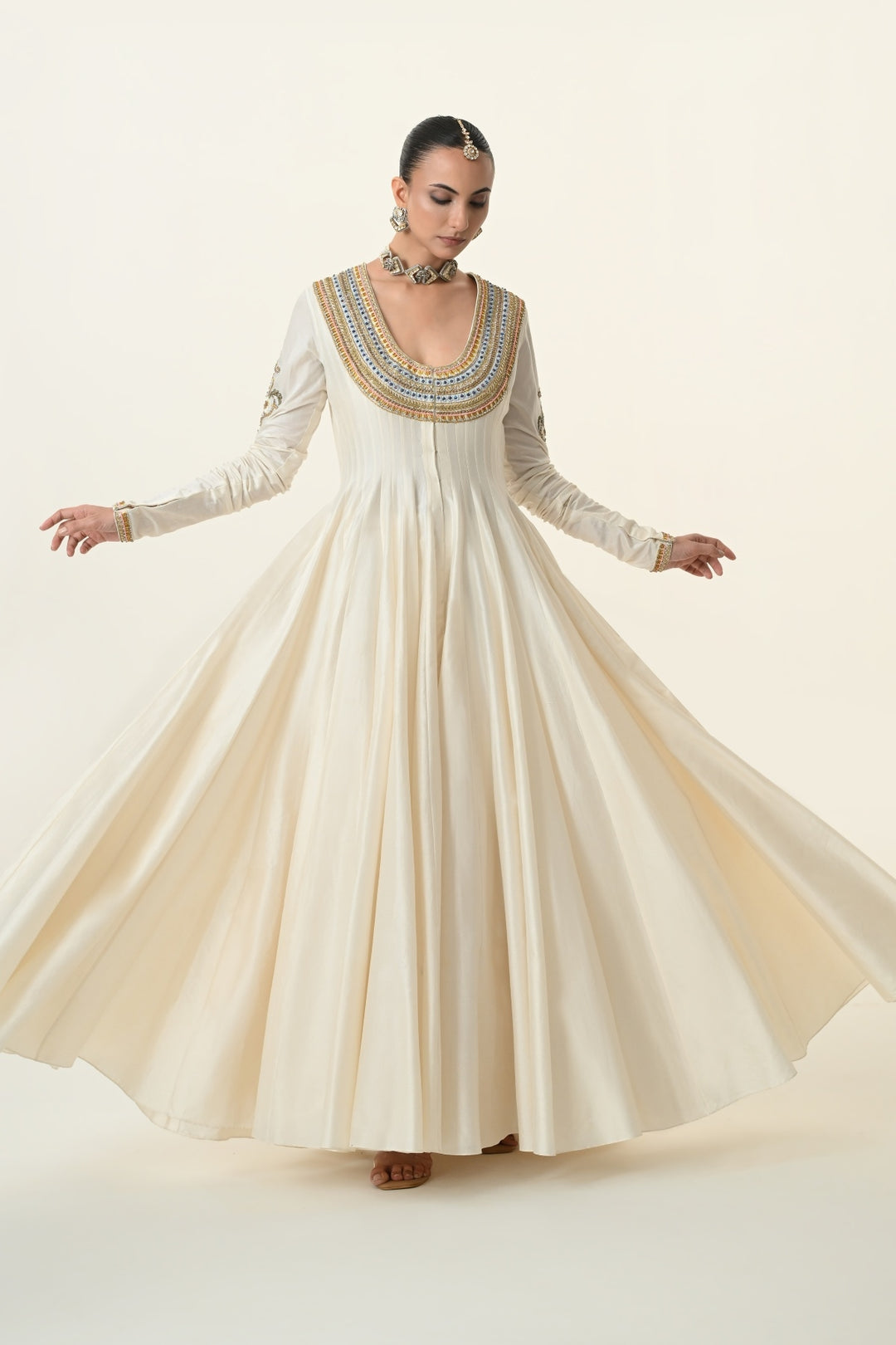 Ivory U-Neck Embellished Anarkali with Dupatta