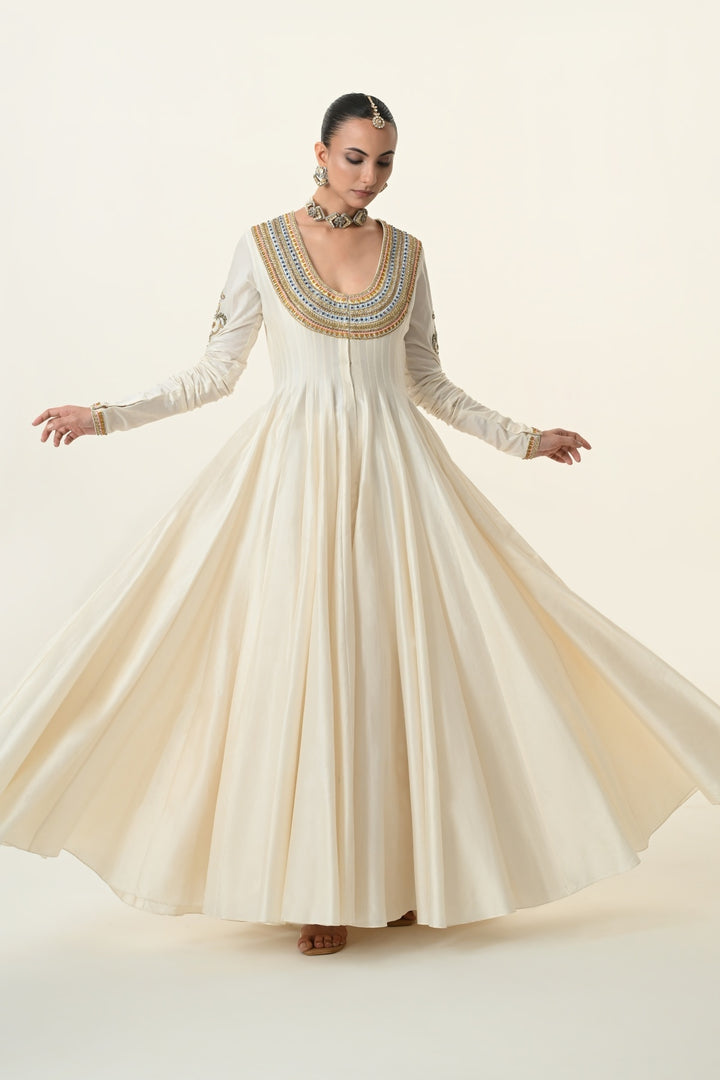 Ivory U-Neck Embellished Anarkali with Dupatta