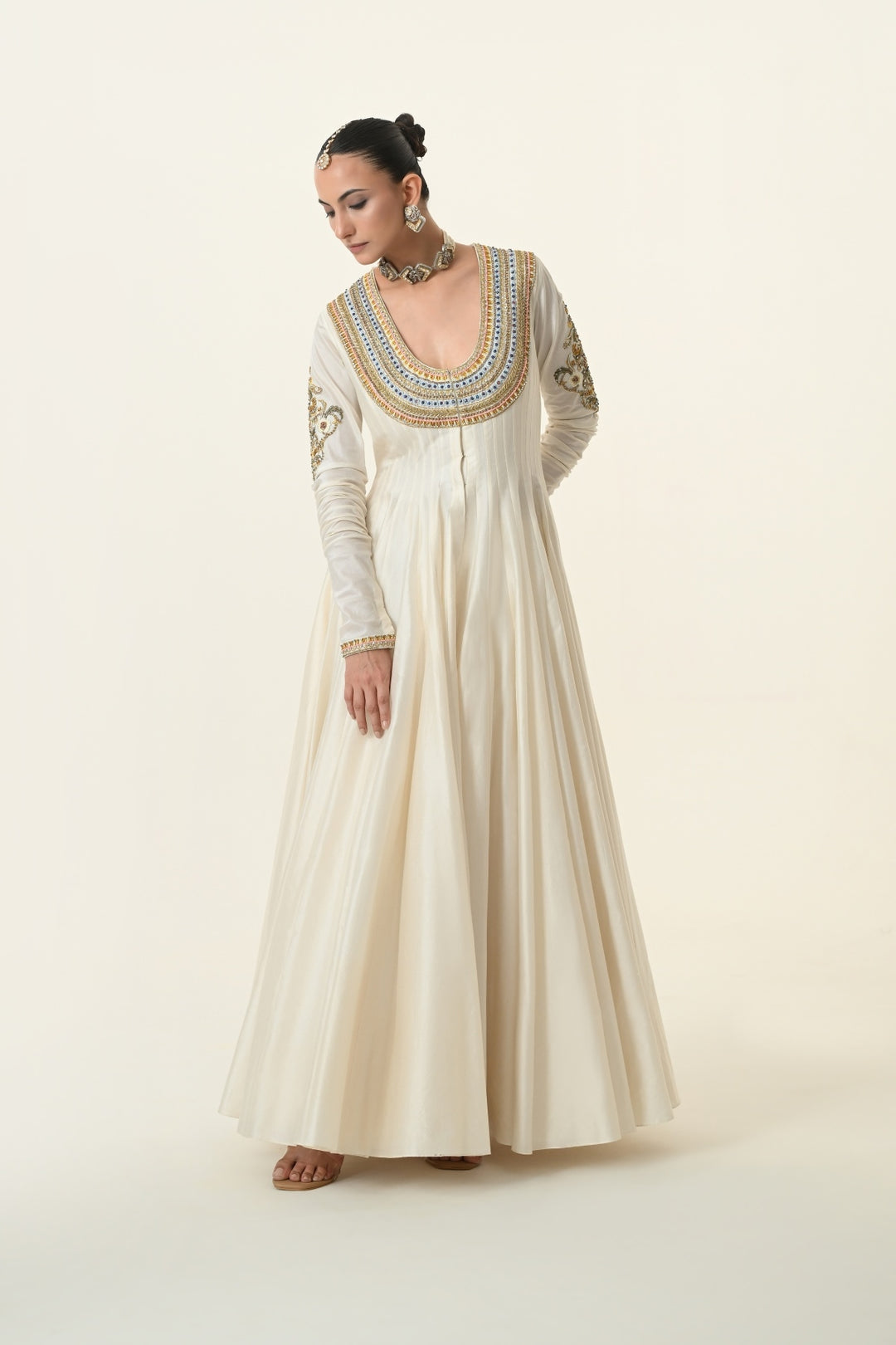 Ivory U-Neck Embellished Anarkali with Dupatta