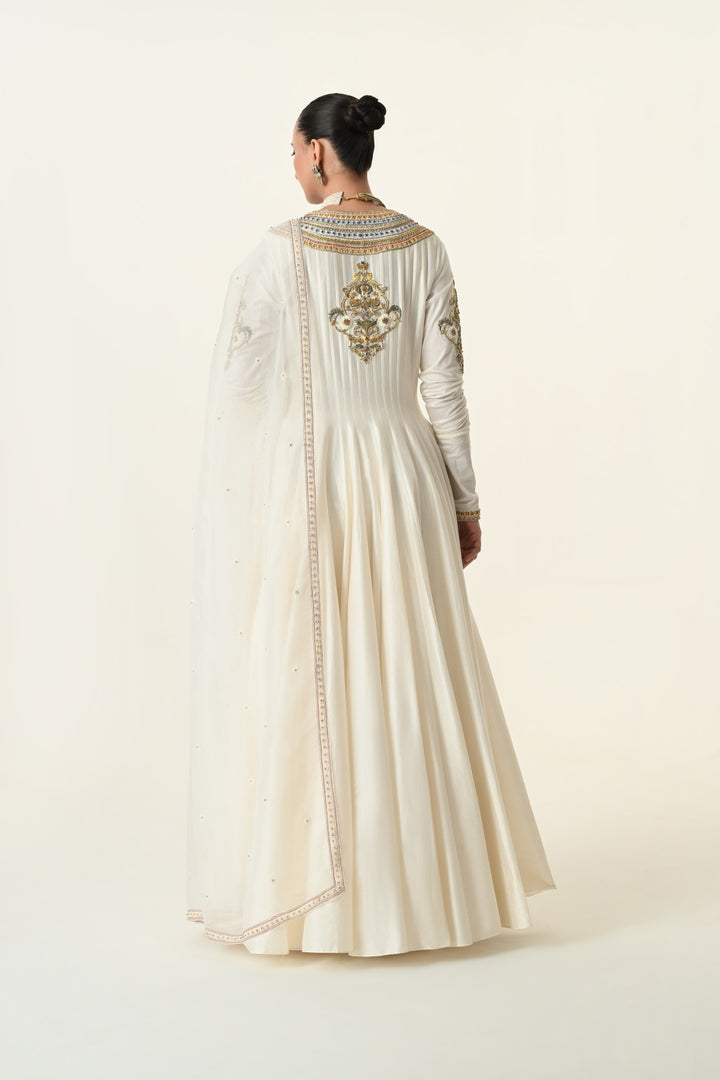 Ivory U-Neck Embellished Anarkali with Dupatta