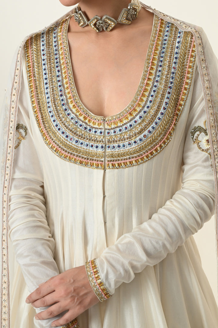 Ivory U-Neck Embellished Anarkali with Dupatta