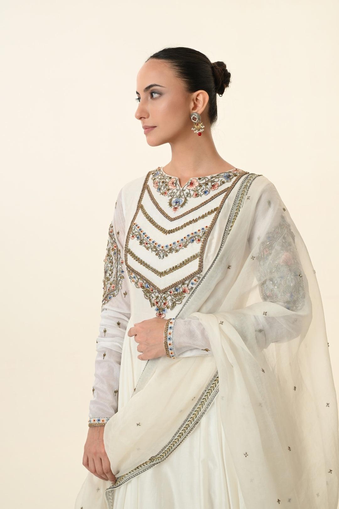 Ivory Chevron Embroidered Anarkali Suit