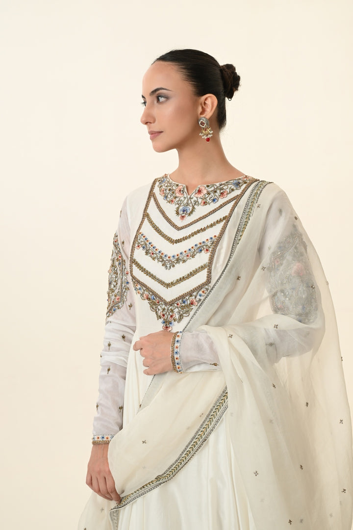 Ivory Chevron Embroidered Anarkali Suit