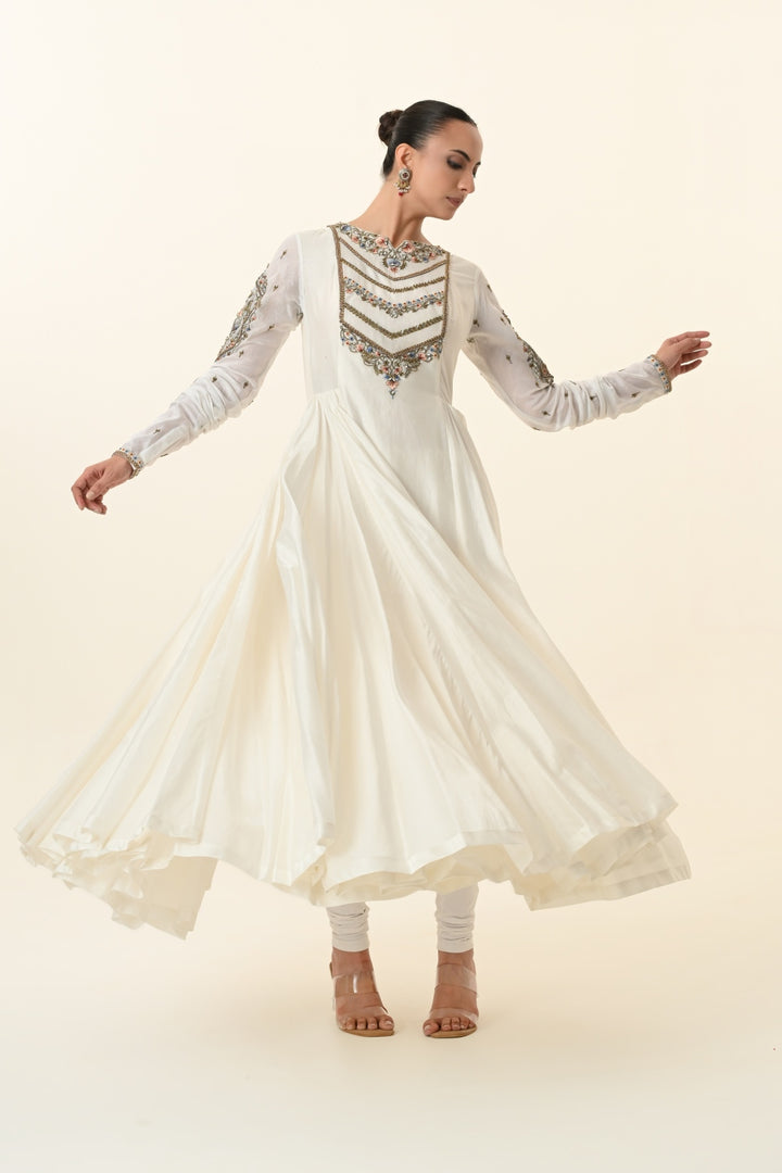 Ivory Chevron Embroidered Anarkali Suit