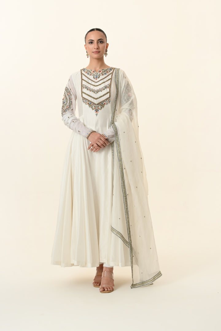 Ivory Chevron Embroidered Anarkali Suit