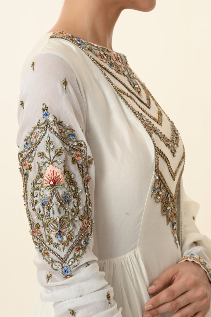 Ivory Floral Panel Embroidered Suit