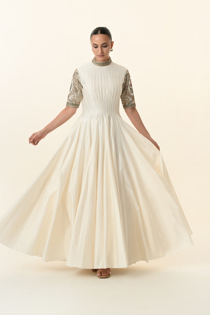 Ivory Pin-Tucked High-Neck Anarkali