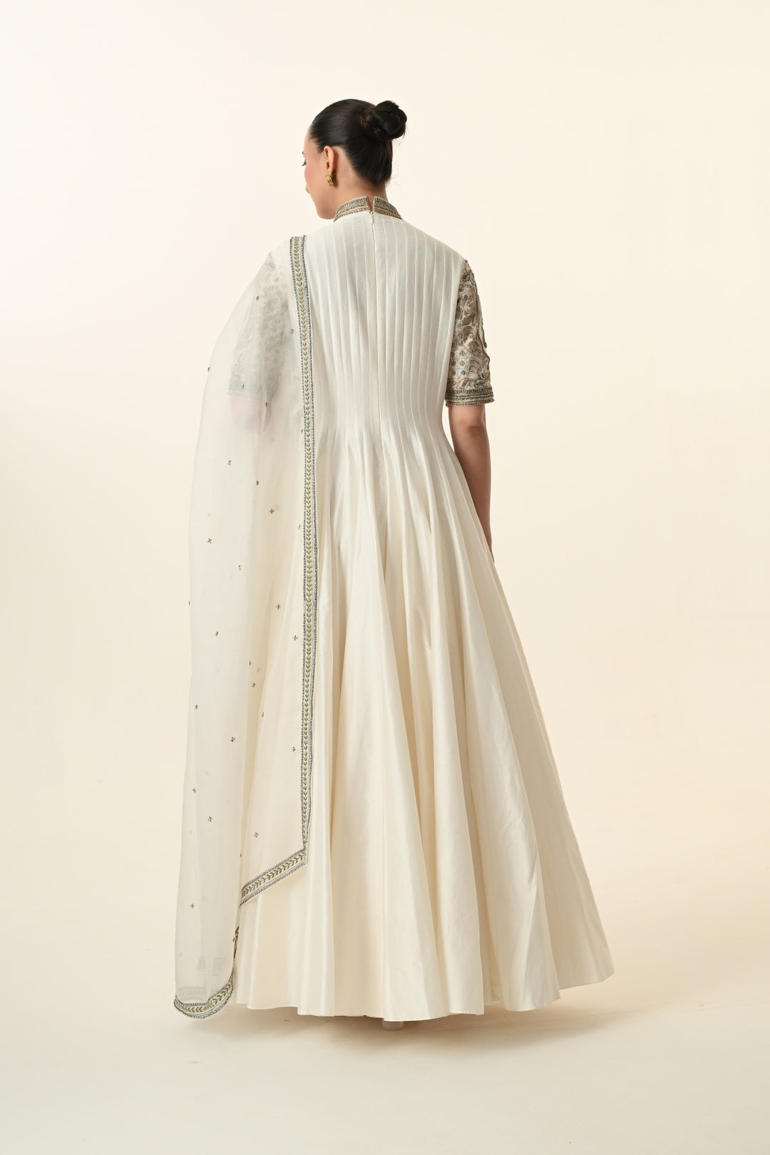 Ivory Pin-Tucked High-Neck Anarkali