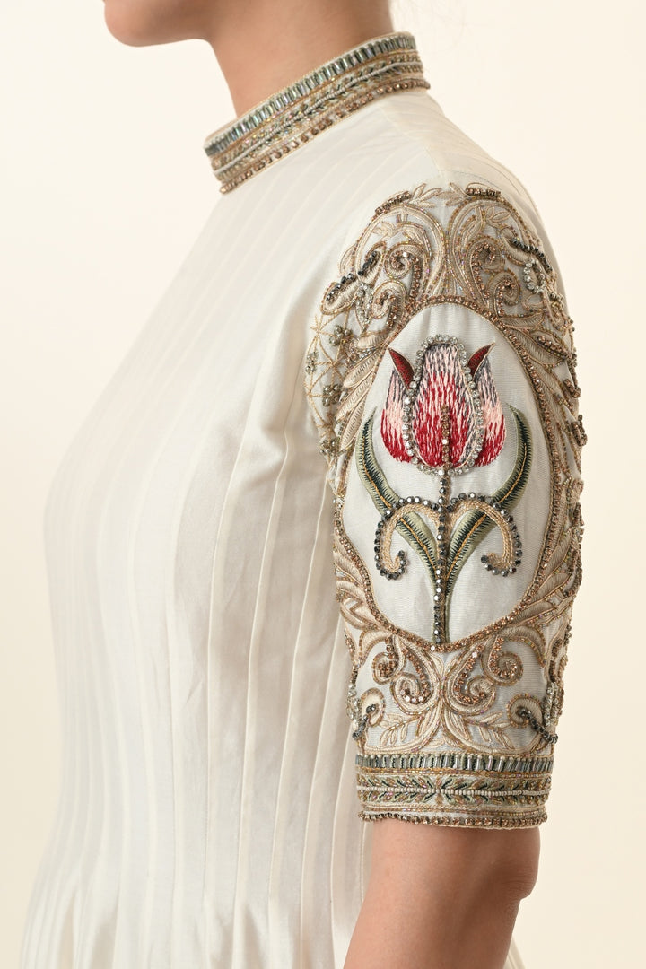Ivory Pin-Tucked High-Neck Anarkali