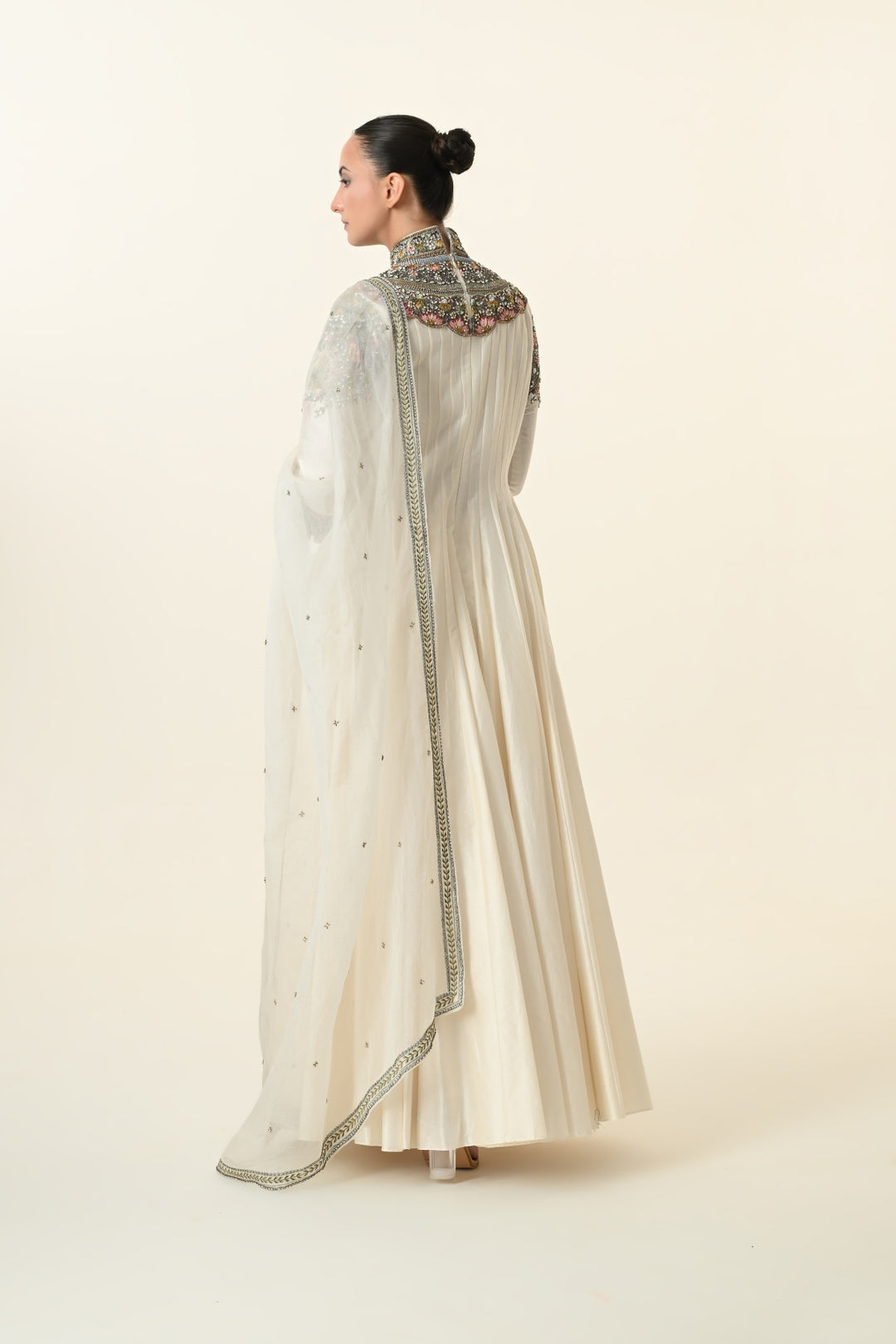 Ivory Ornate High-Neck Multicolour Anarkali