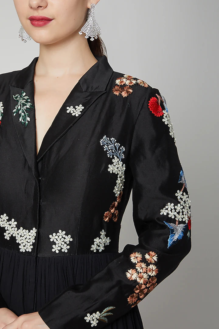 Black Embroidery Long Ghera Gown