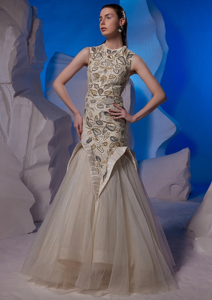 Ivory fish-cut gown