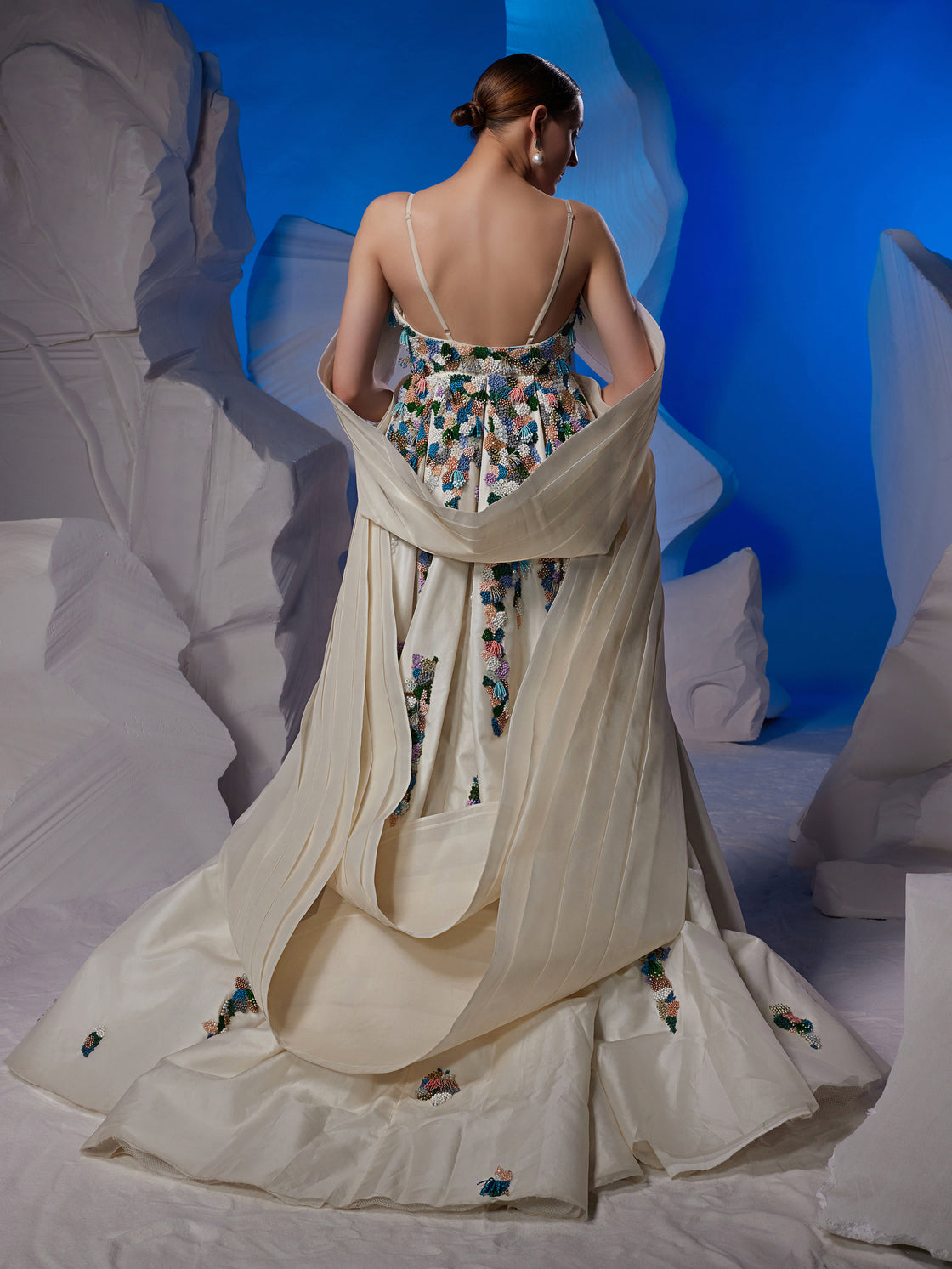Chanderi silk gown featuring vibrant silk thread embroidery