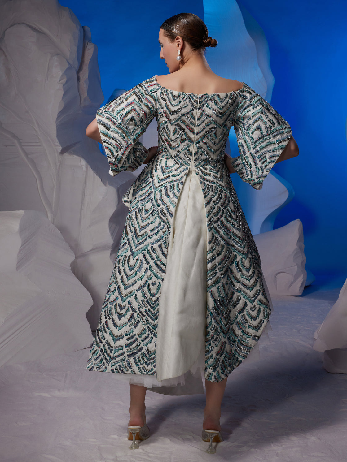 Cotton silk short dress with a high-low hem