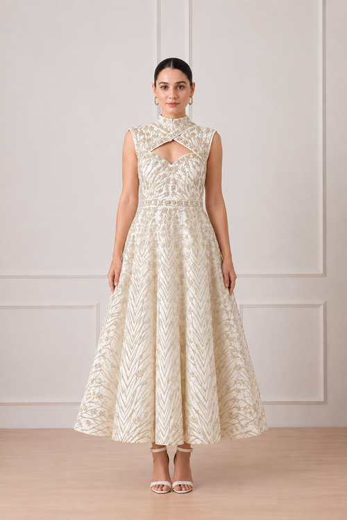 Ivory Keyhole Neck Gown
