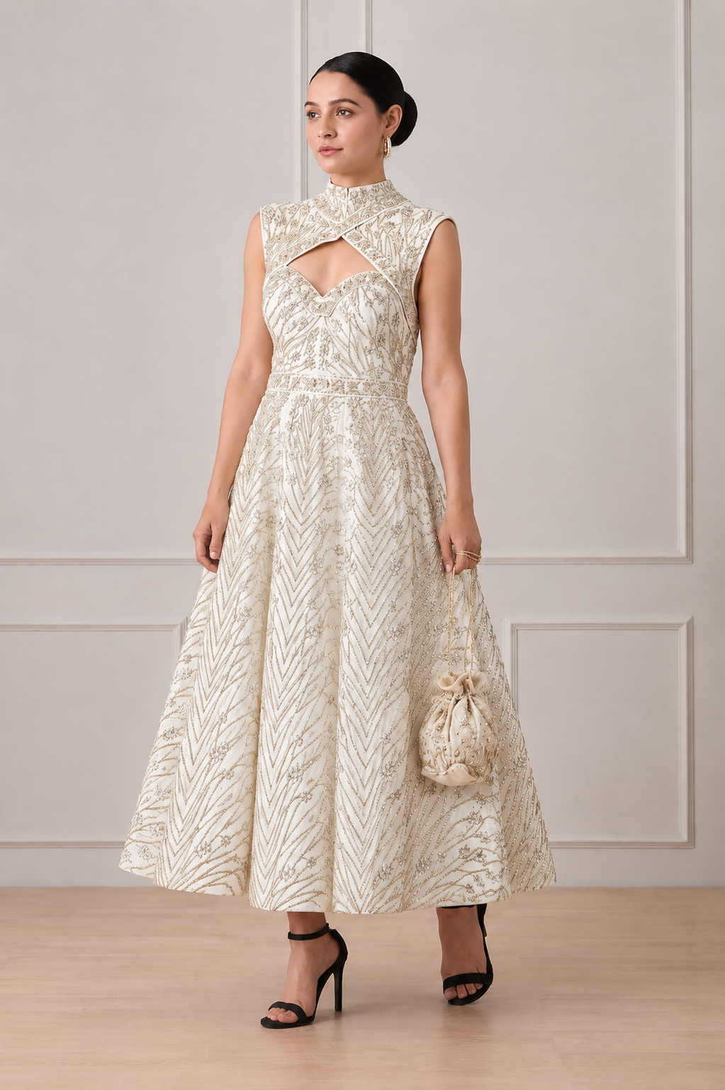 Ivory Keyhole Neck Gown