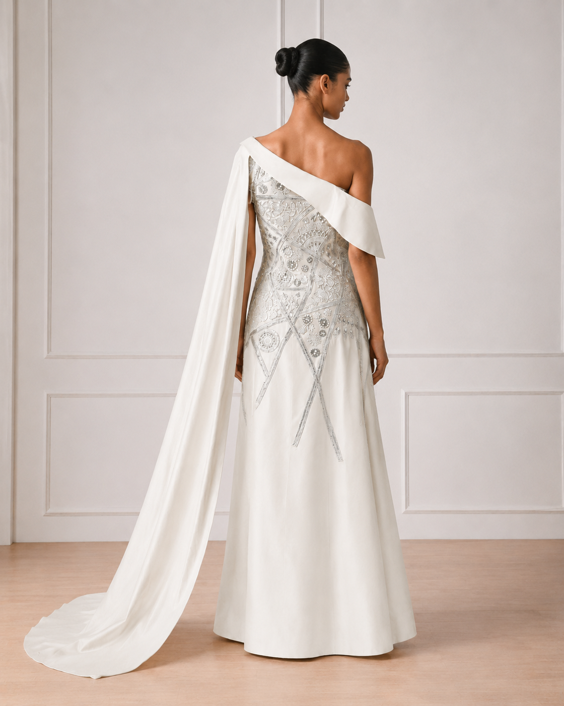 One side shoulder Cape Gown