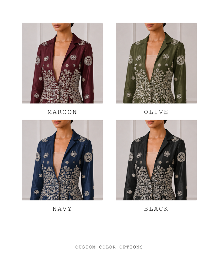 Ivory Mandala Inspired Embroidered Statement Overlay Jacket Dress