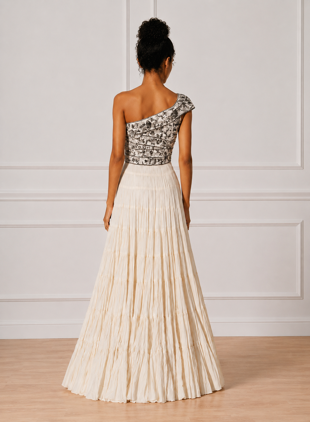 One shoulder tier gown