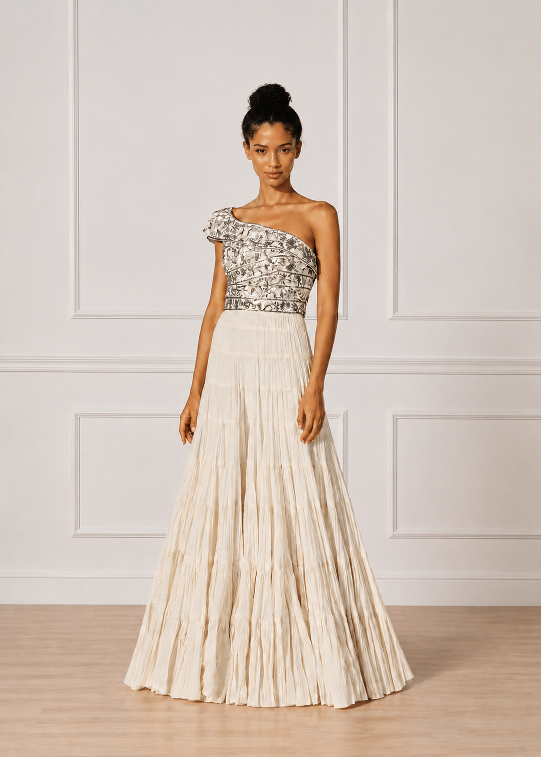 One shoulder tier gown