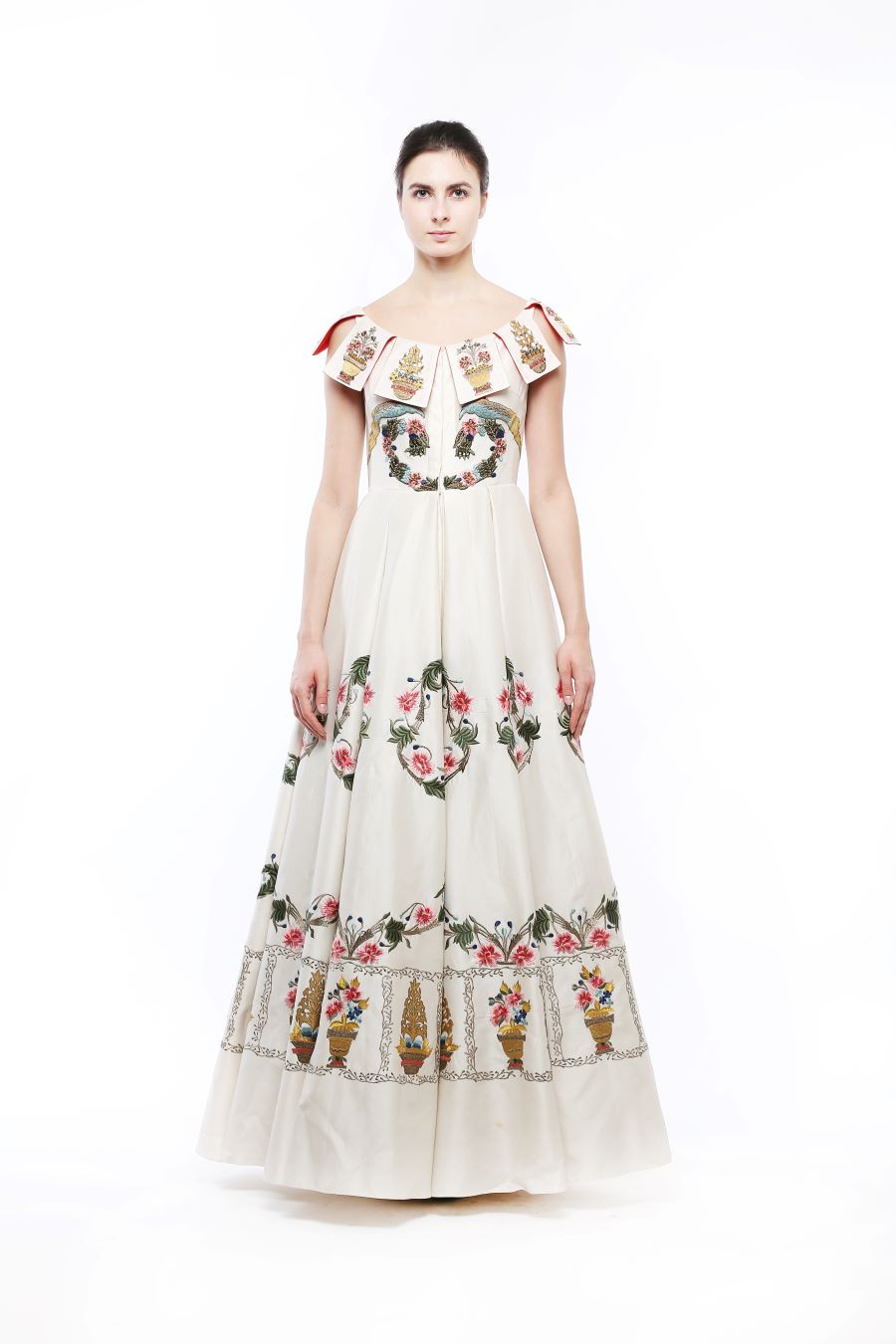 Embroidered Boat-Neck Gown