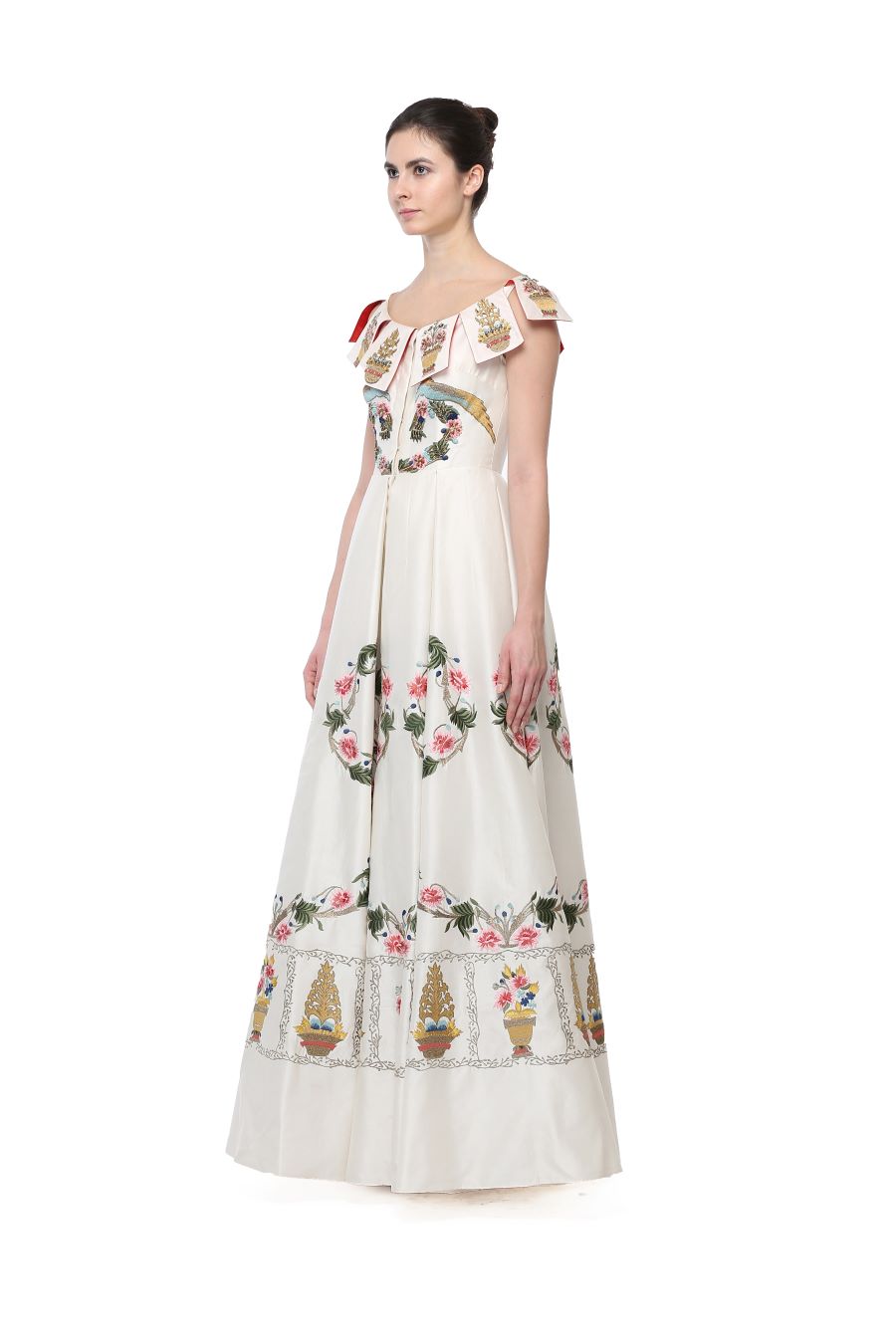 Embroidered Boat-Neck Gown