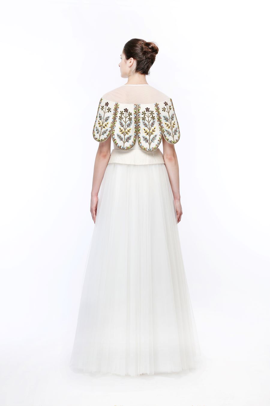 Embroidered Paneled Gown.