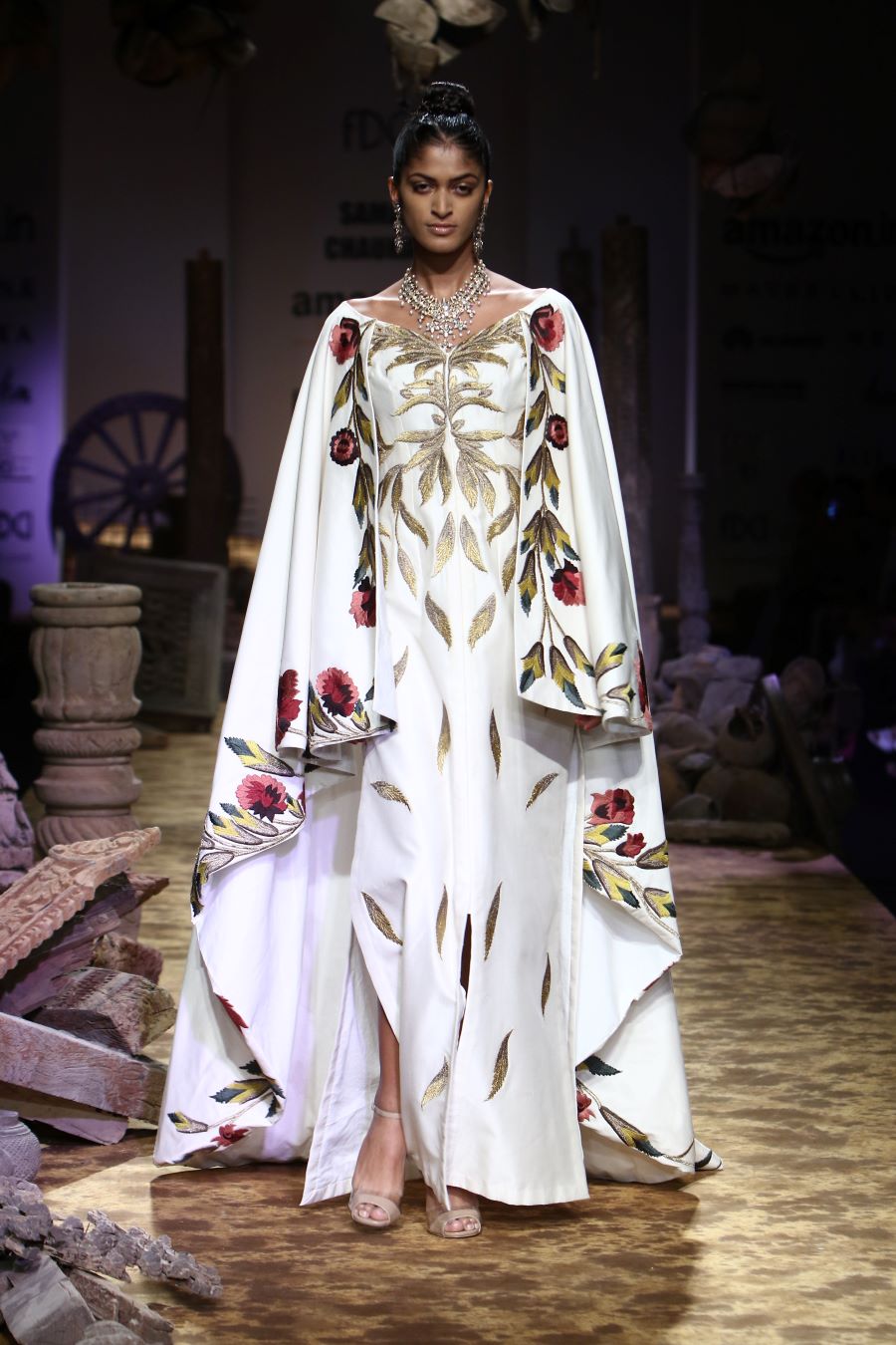 Cape Style Embroidered Gown