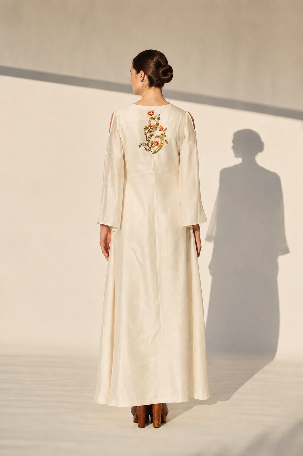 Ivory Ankle-Length Dress In Cotton Silk
