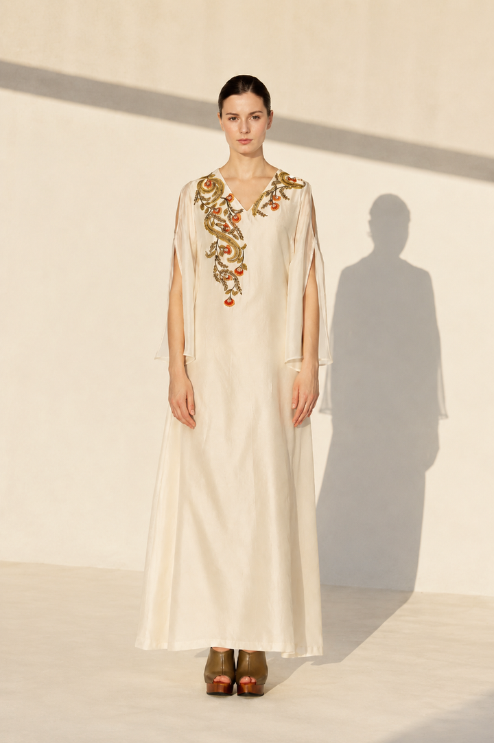 Ivory Ankle-Length Dress In Cotton Silk