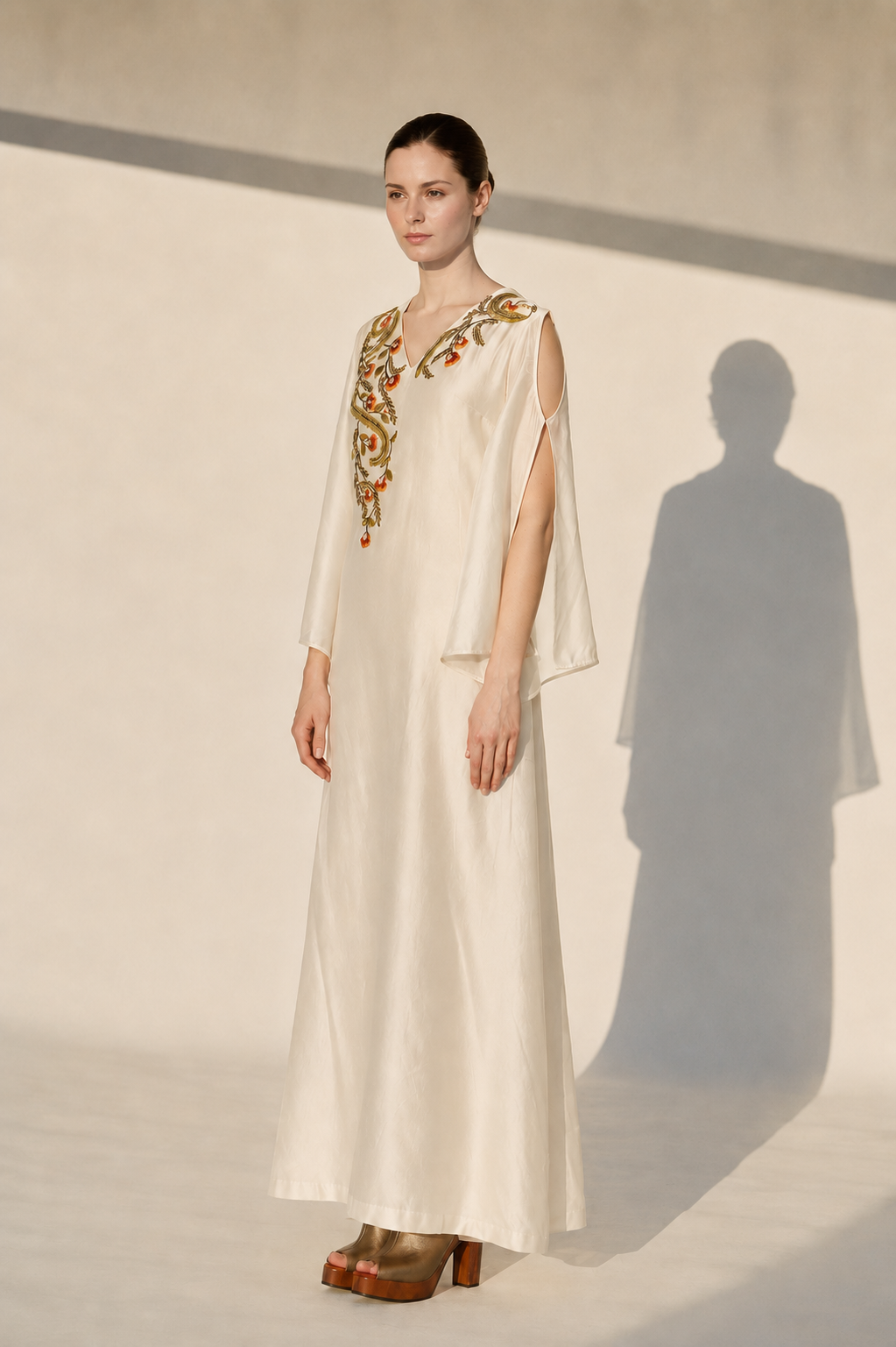 Ivory Ankle-Length Dress In Cotton Silk