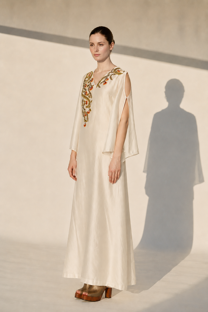 Ivory Ankle-Length Dress In Cotton Silk