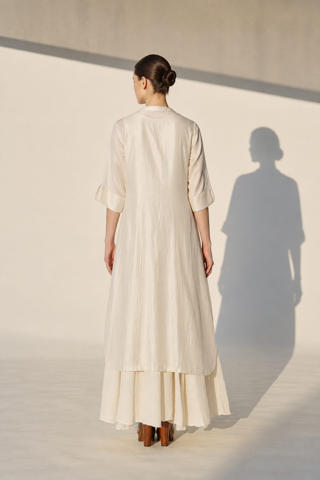 Ivory Cotton Silk Kurta Calf-Length