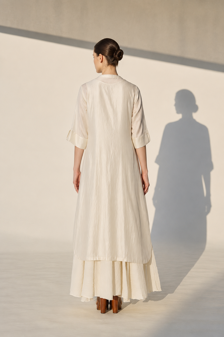 Ivory Cotton Silk Kurta Calf-Length