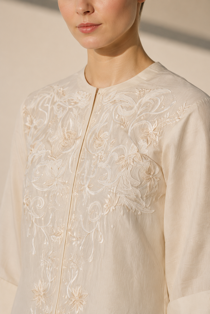 Ivory Cotton Silk Kurta Calf-Length