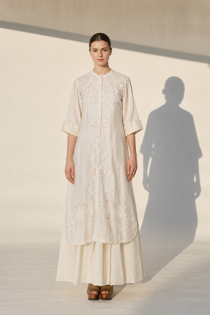 Ivory Cotton Silk Kurta Calf-Length