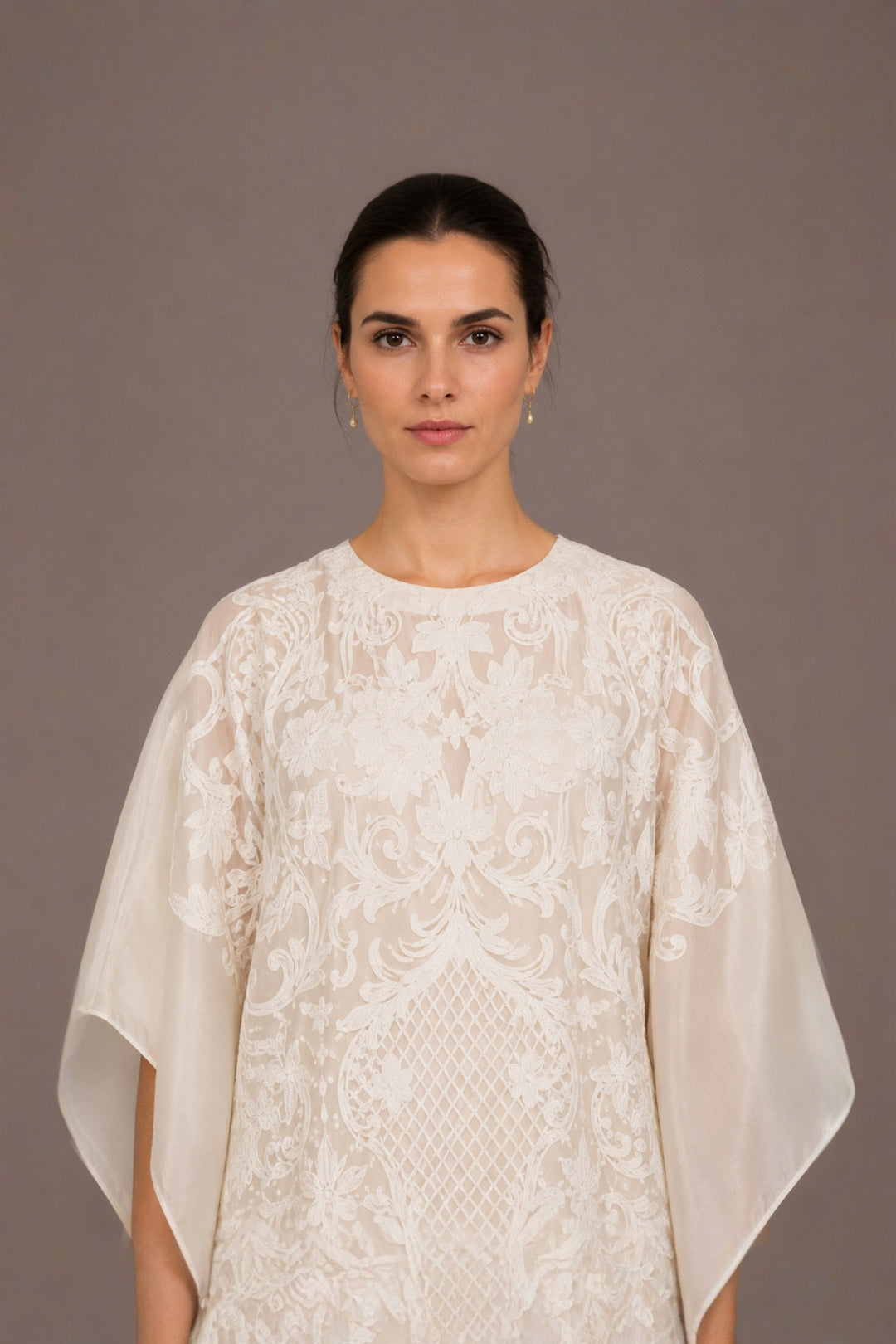 Panelled Floor-Length Embroidered Kaftan